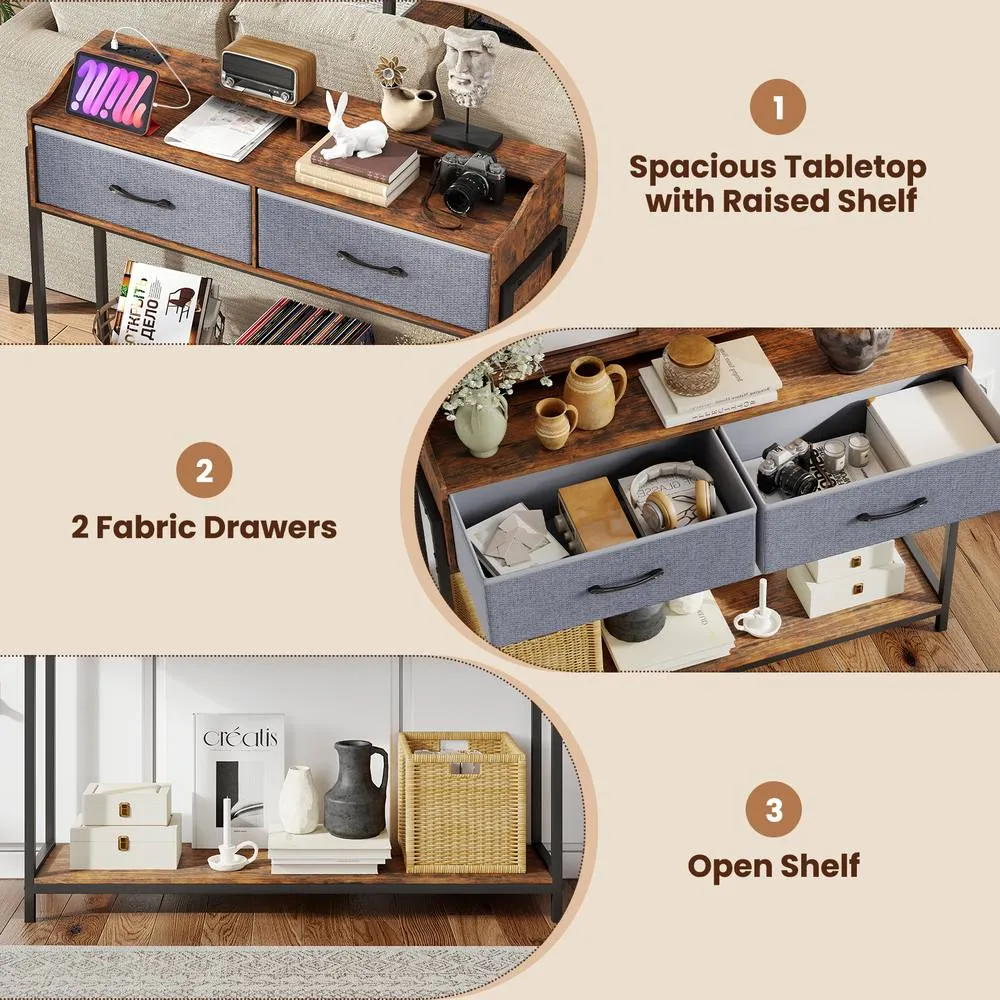 Costway Console Table with Charging Station for Living Room Hallway in Brown 4