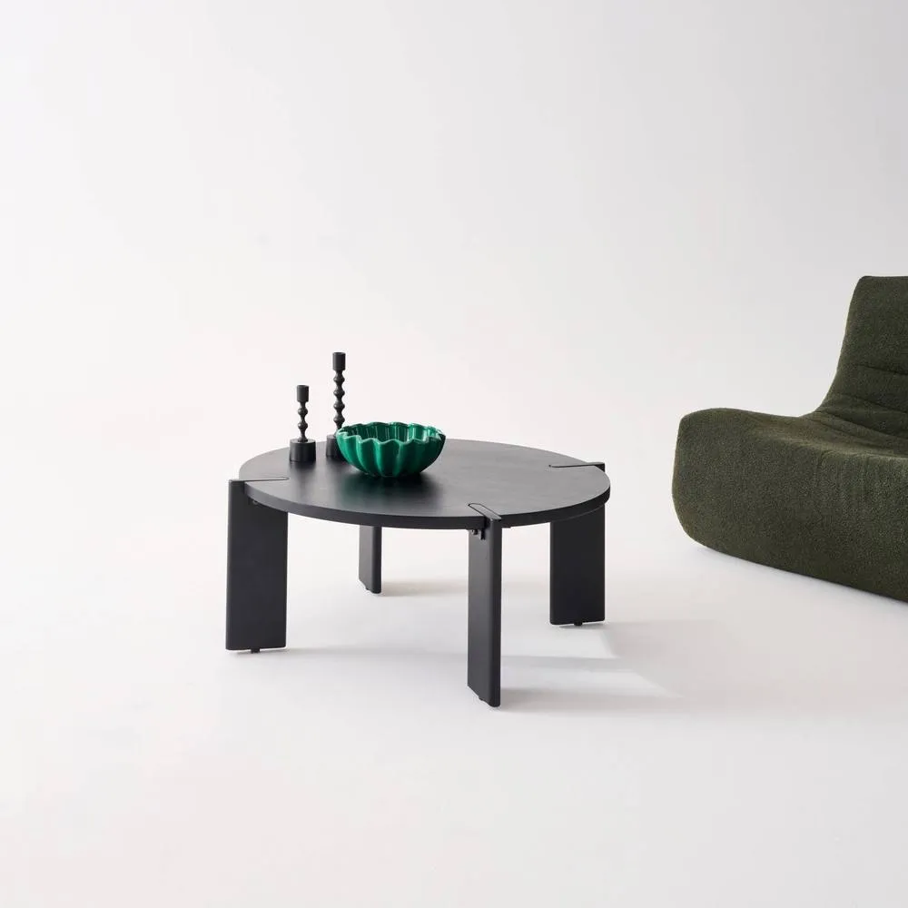 sweeek Exotic Round Solid Wood Coffee Table in Black 3