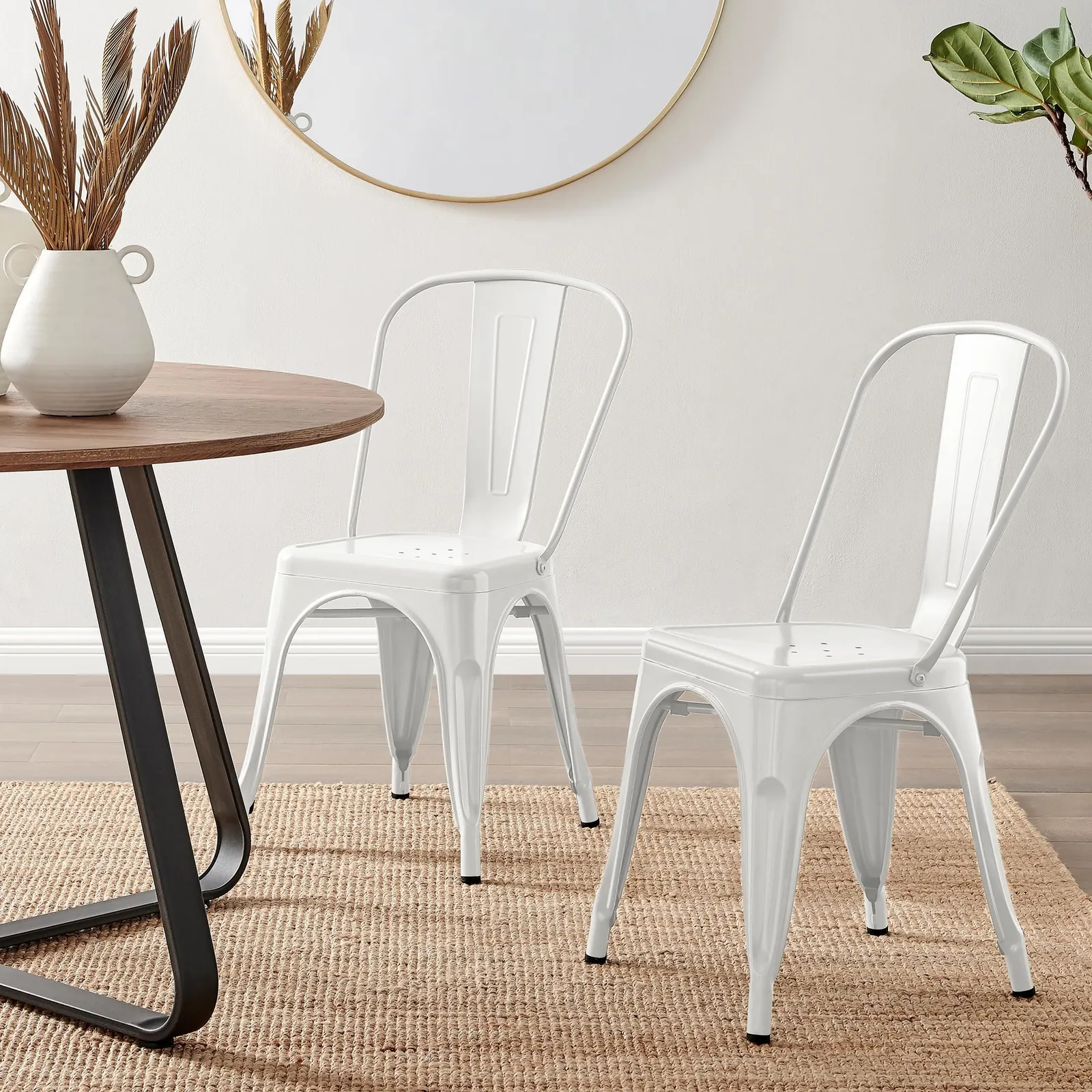 FurnitureboxUK Set of 2 Colton Industrial Steel Stackable Tolix Style Dining Chairs in White