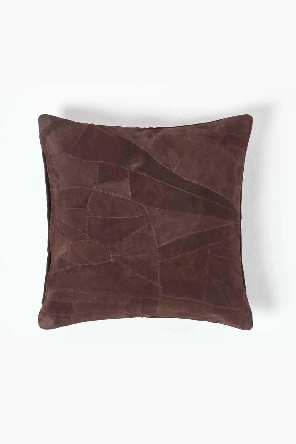 Homescapes Real Leather Suede Cushion with Feather Filling in Chocolate 1