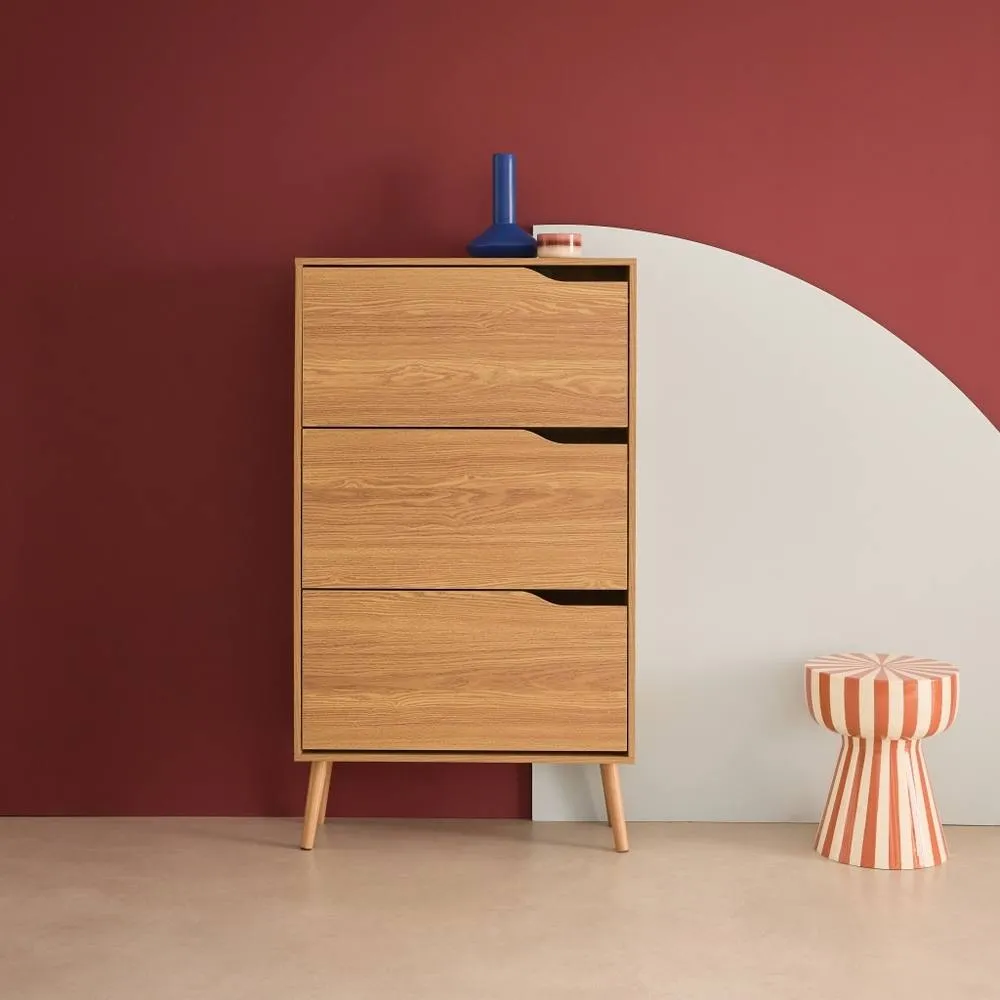 sweeek 3-door shoe cabinet with walnut wood effect in Beige 1
