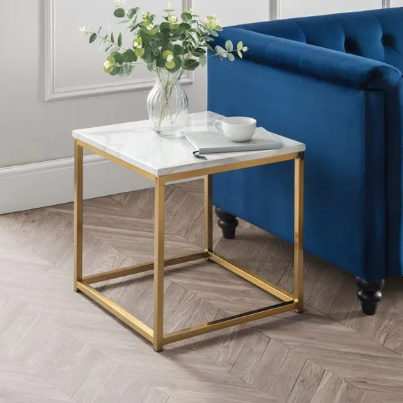Return - Scala Lamp Table, Gold and Marble Effect