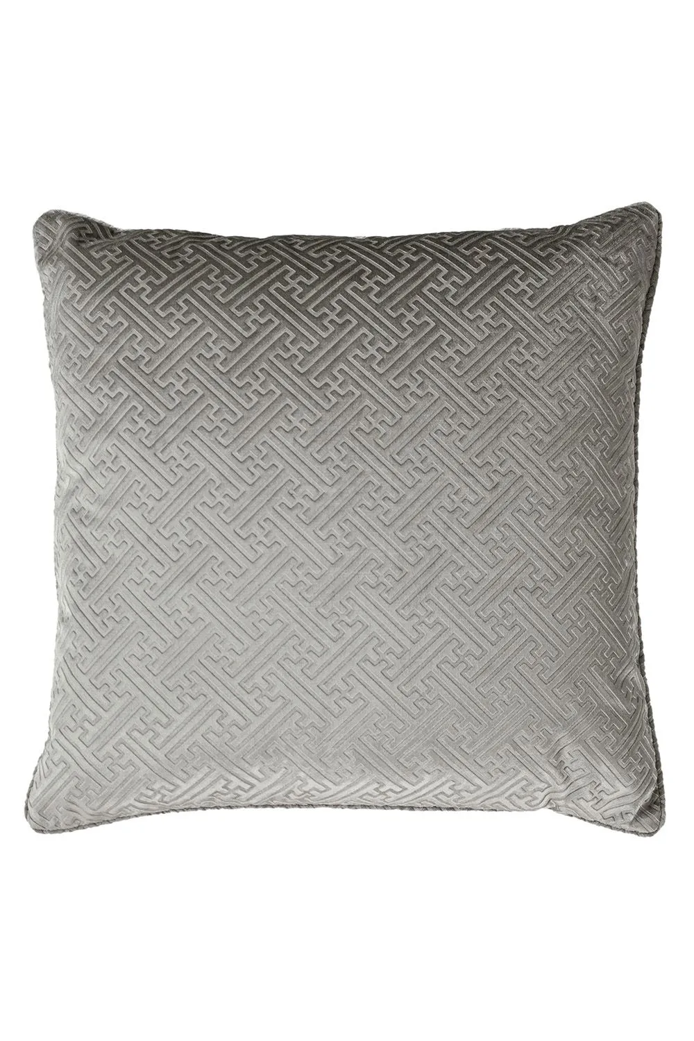 Paoletti Florence Geometric Embossed Velvet Piped Cushion in Silver