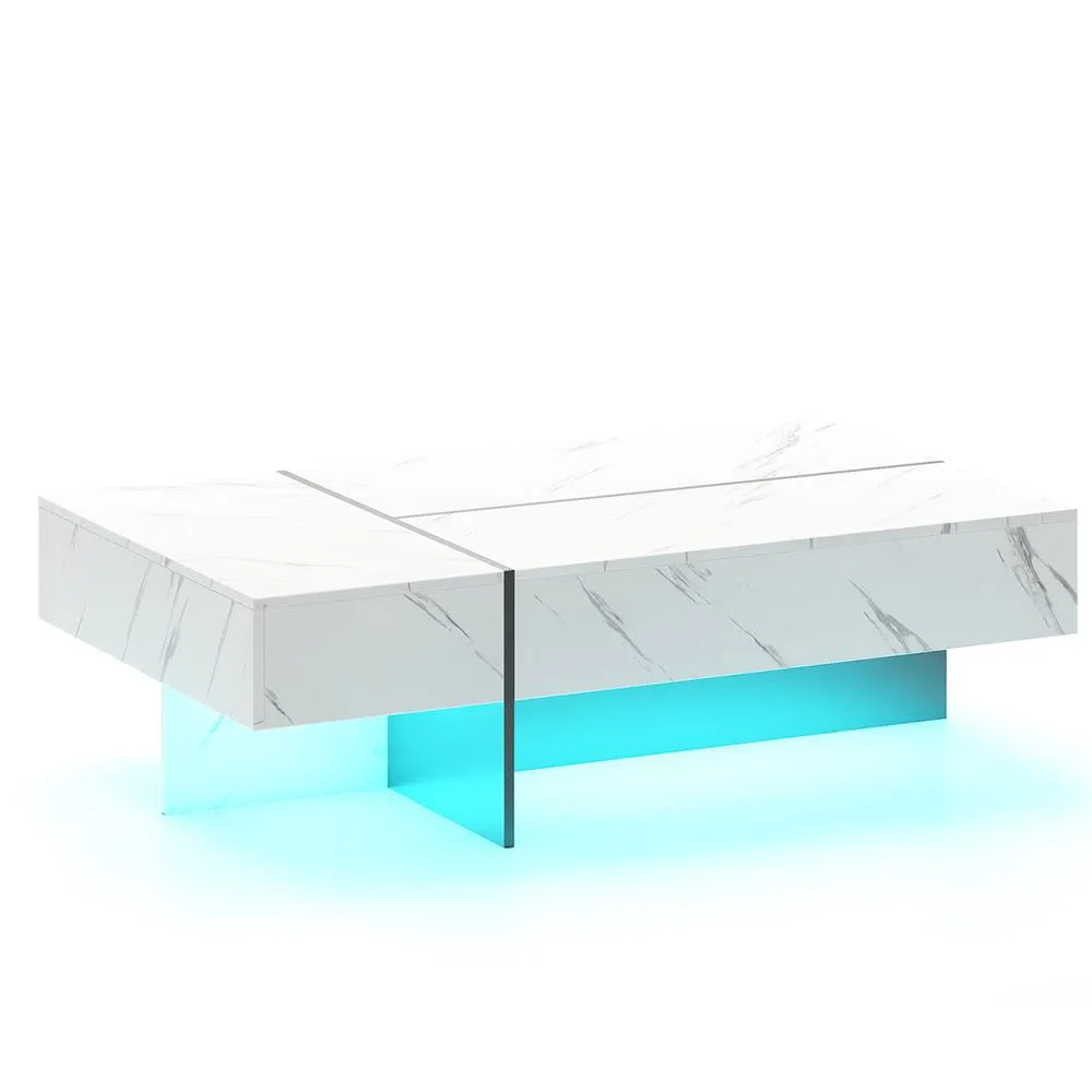 Costway Modern LED Coffee Table Rectangular Cocktail Center Table w/ 3 Drawers in White 3
