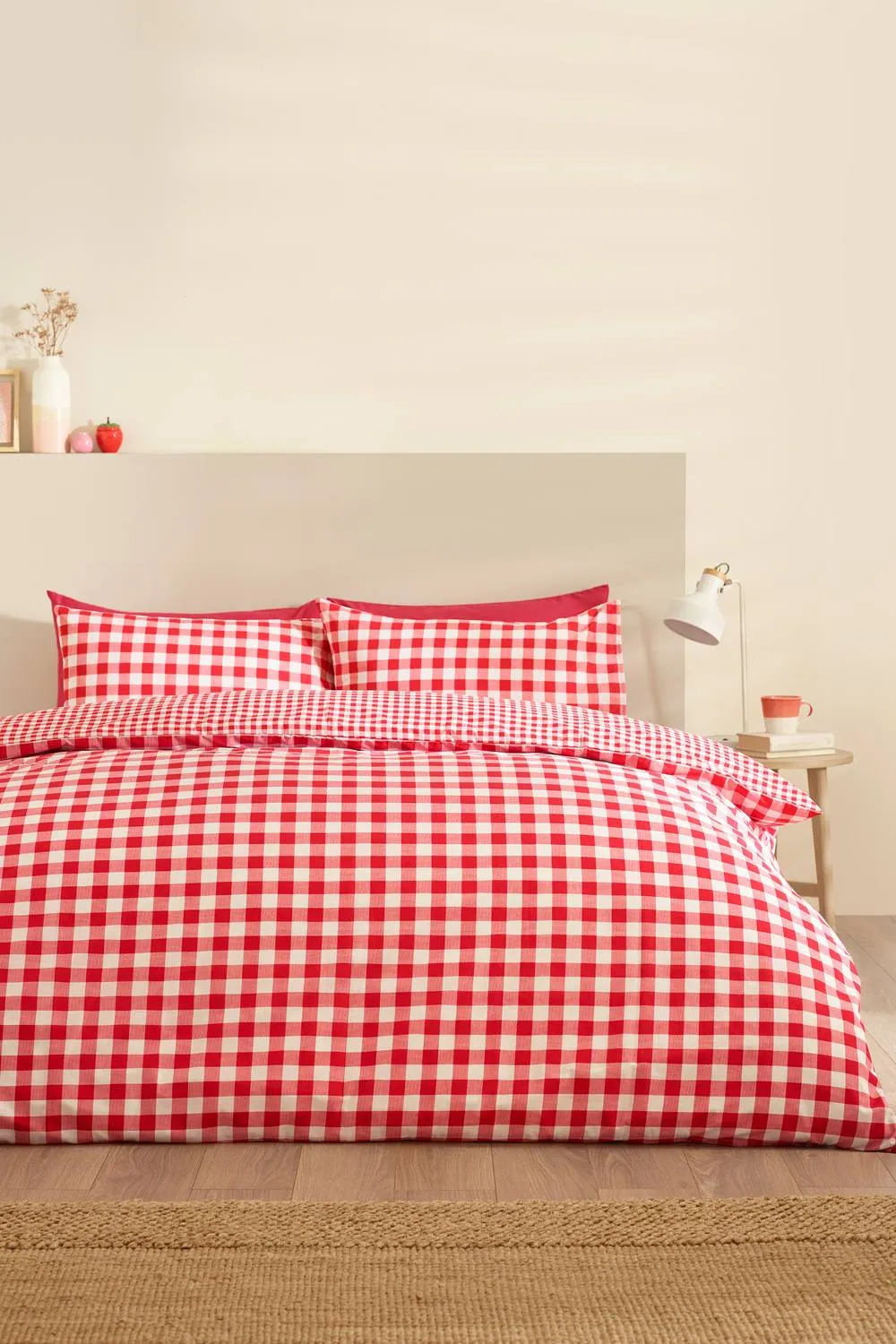 Catherine Lansfield 'Bamford Gingham Check' Reversible Duvet Cover Set in Red 2