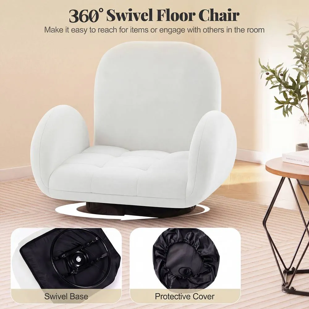 Costway Swivel Floor Chair Folding Gaming Chair w/Adjustable Backrest&Armrests in White 6