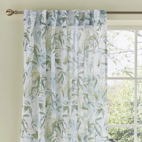Tropical Leaf Hidden Tab Top Single Voile Panel 1