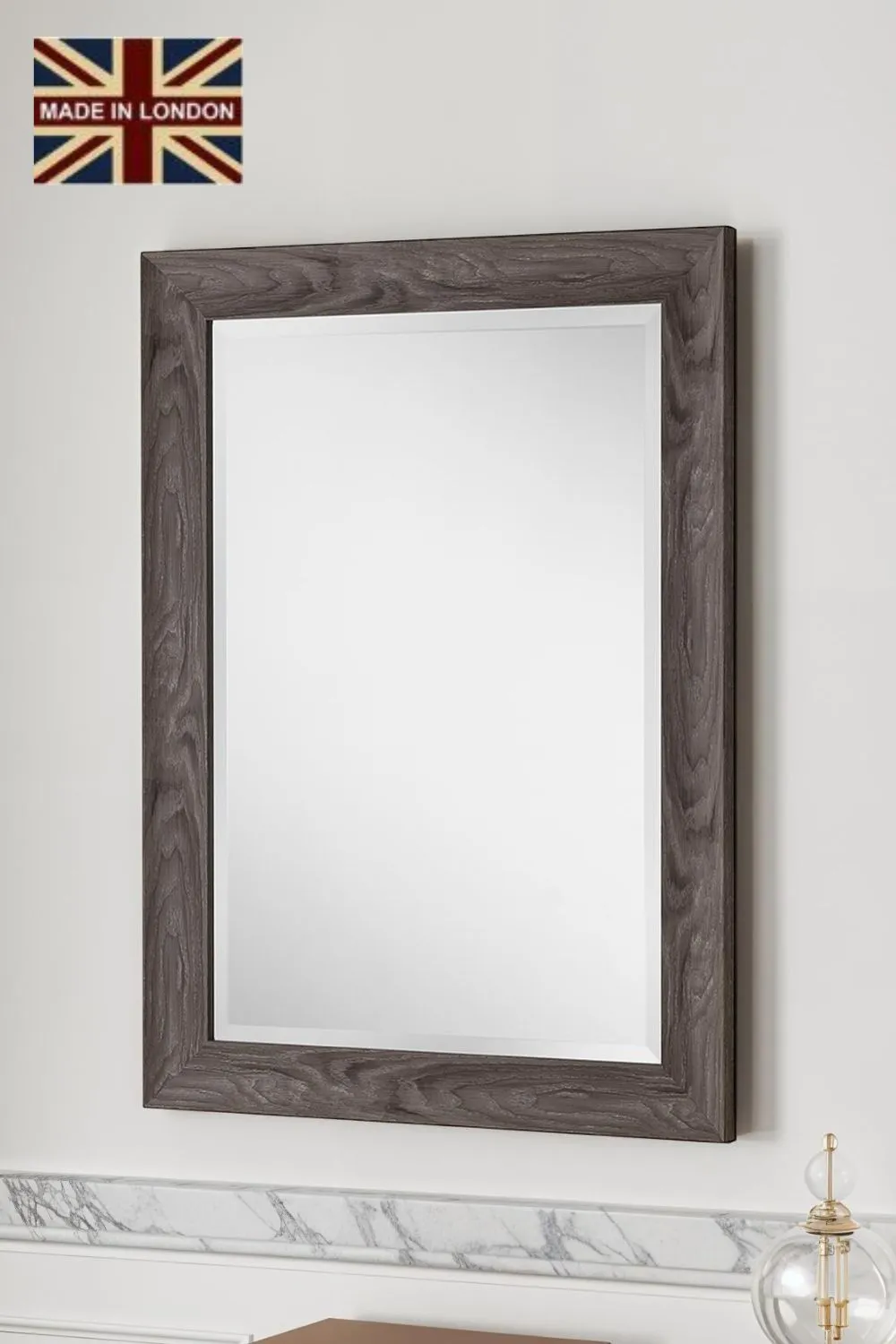Yearn Mirrors Rustic Grey Wood Effect Scooped Framed Mirror 101.5x73.5cm in Pale Green