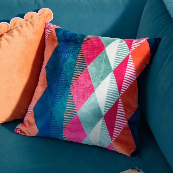 Furn. Metro Harlequin Velvet Square Cushion 1