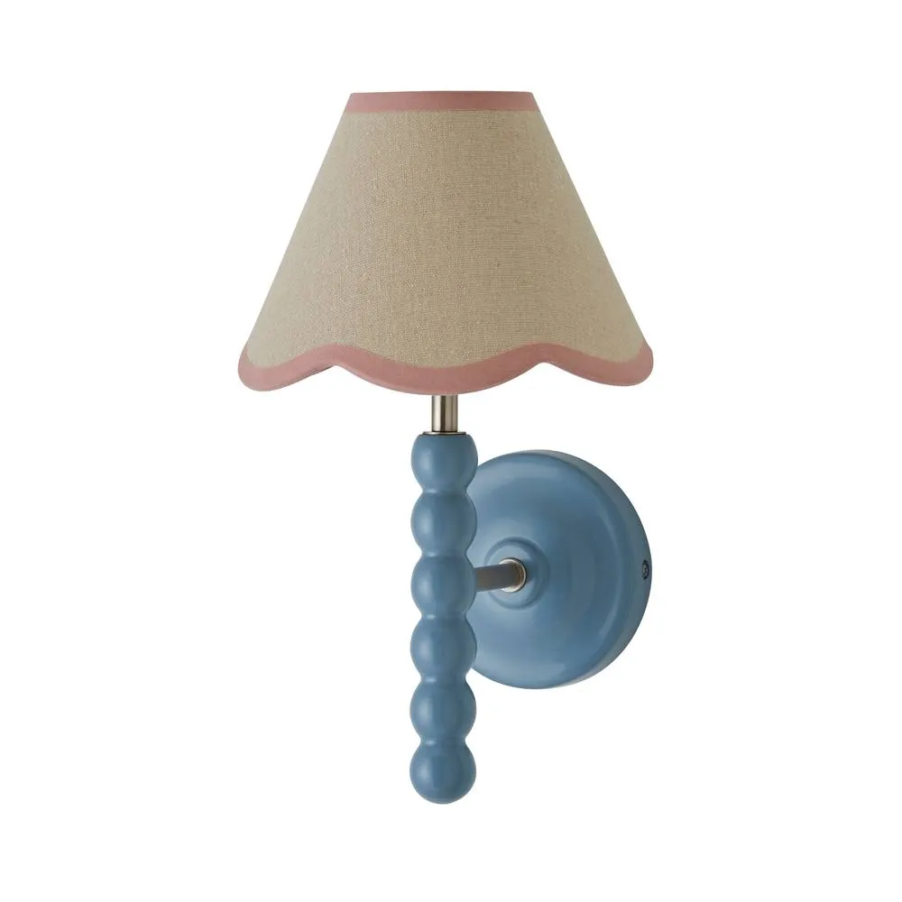 ValueLights Bobbins Powder Blue Wall Light with Linen Trim Lamp Shade & LED Bulb in Pale Pink 4