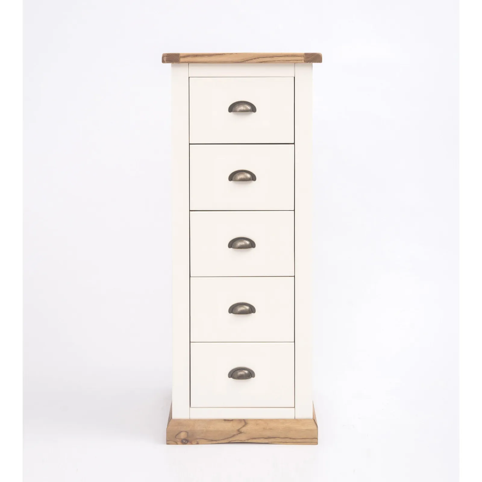 Cabinet Bits Tropea 5 Drawer Narrow Chest of Drawers Brass Cup Handle in Off-White