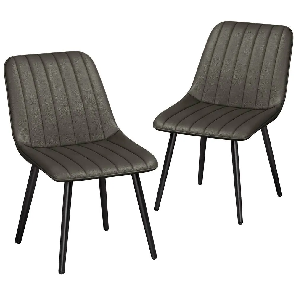 HOMCOM Faux Leather Upholstered Kitchen Chairs with Metal Legs, Grey
