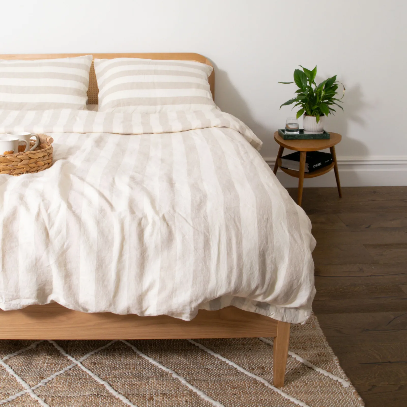 Native Natural Natural Stripes Single 100% Linen Duvet Cover (135x200cm) in Off-White