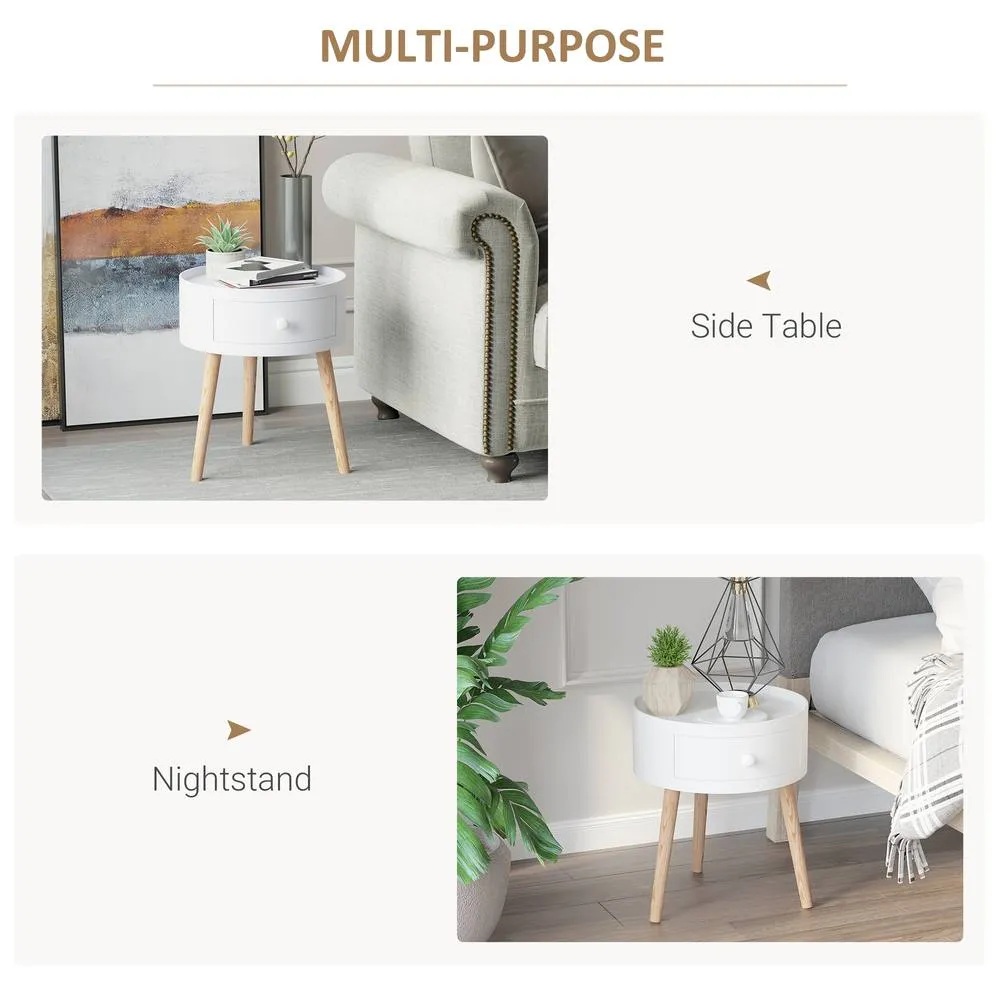 HOMCOM Coffee Table Furniture Bedroom Round Corner Drawer Storage Unit in White 5