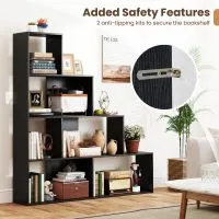 Costway 4-Tier Stepped Bookshelf Modern Ladder Bookcase w/6 Storage Cubes in Black 5