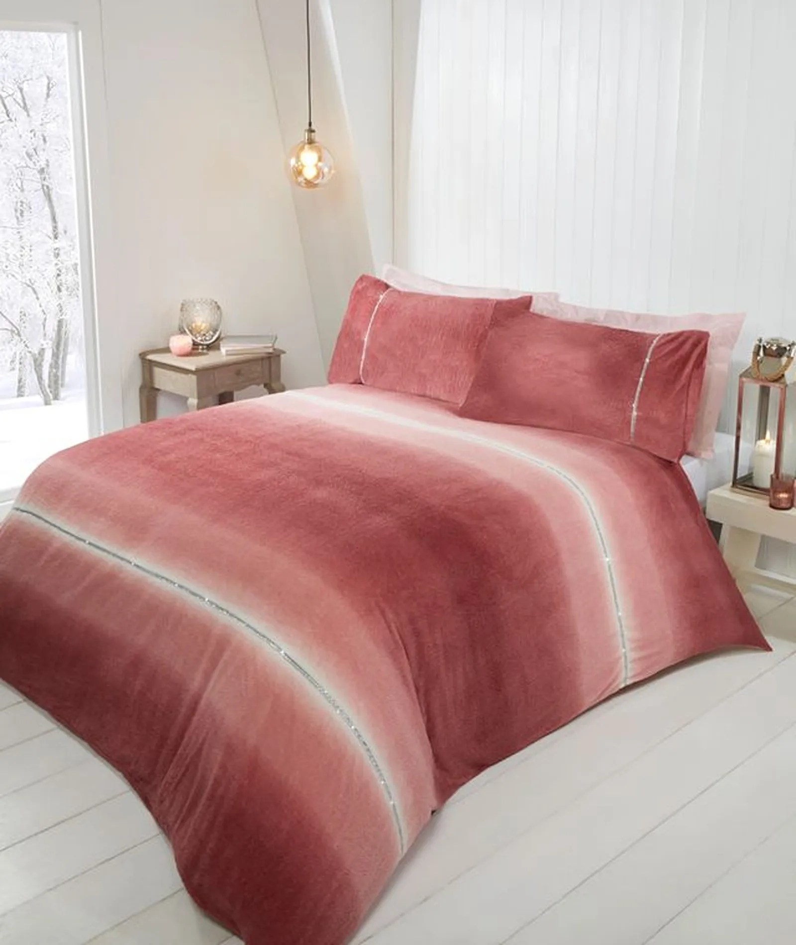 Rapport Home Diamante Teddy Duvet Cover Set with Pillowcase in Dusty Pink 1