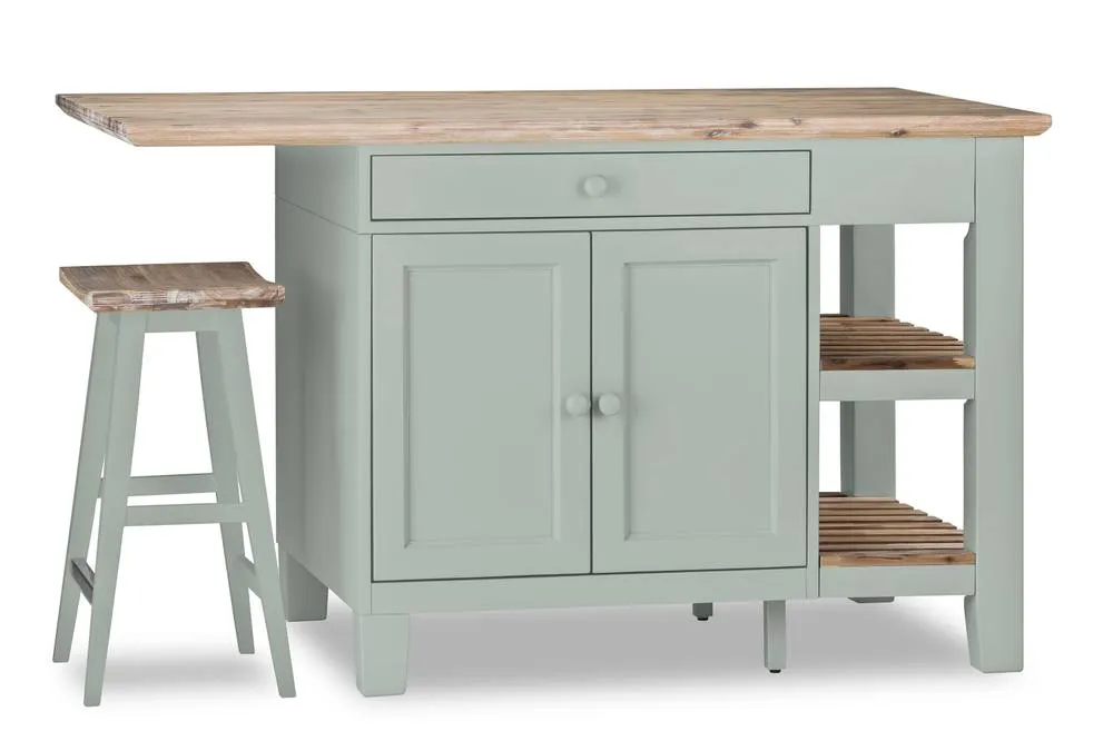 Statement Furniture Florence Bar Stool, Acacia Hardwood Rectangular Seat in Light Green 6