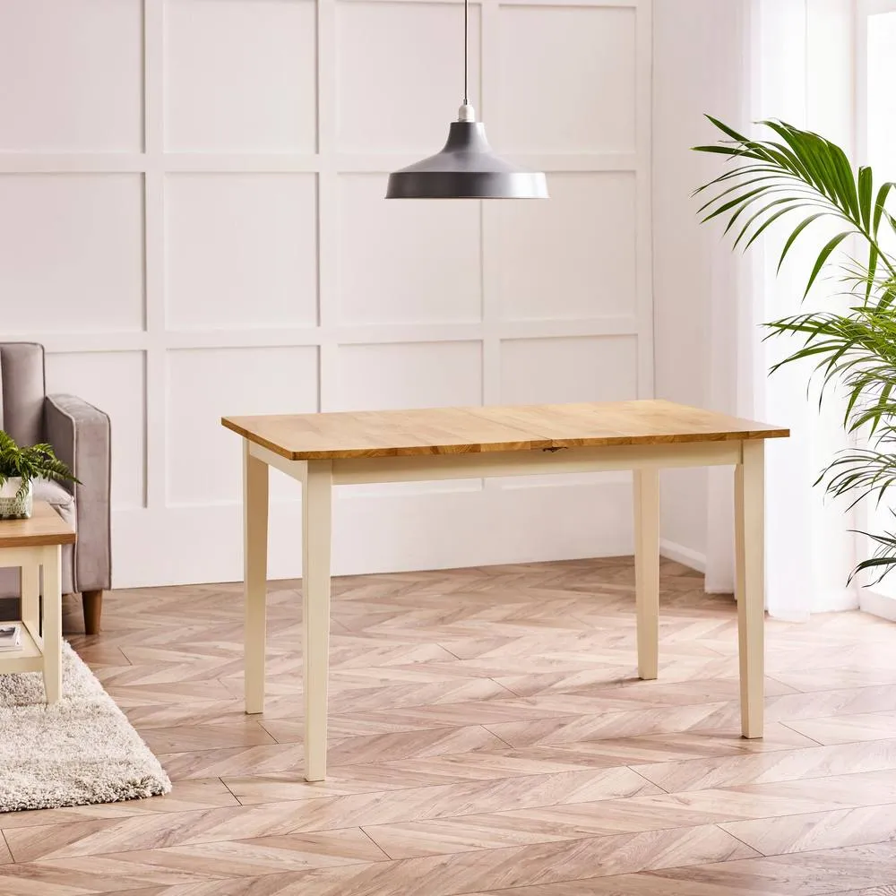 FurnitureboxUK Salcombe Extending Rectangular Wooden Table & 6 Whitby Dining Chairs in Cream 3