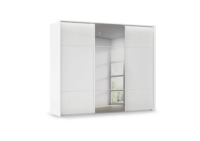 Haven 280cm 3 Door Slider Wardrobe with 2 Glass Doors, 1 Mirror Door and Lights
