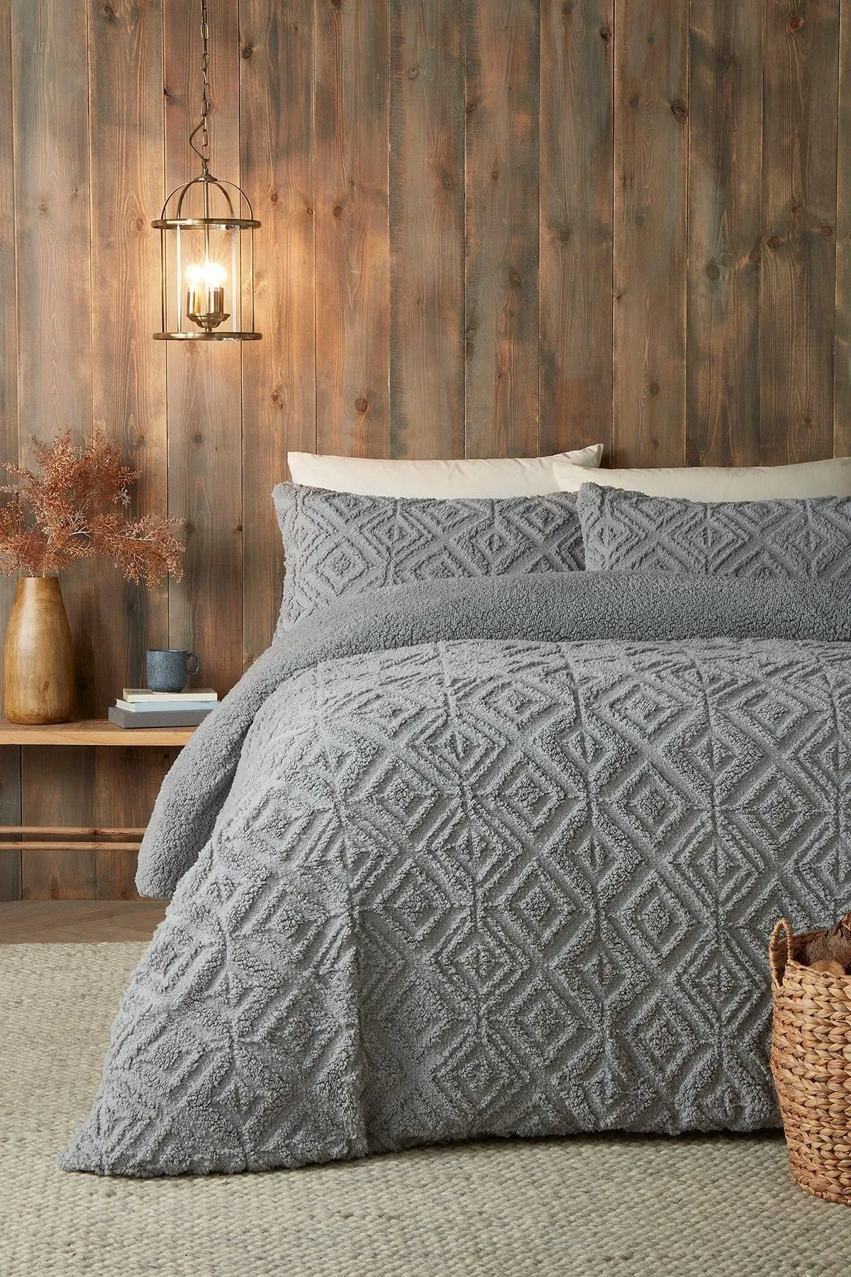 Fusion 'Geo Fleece' Fleece & Sherpa Duvet Cover Set in Grey