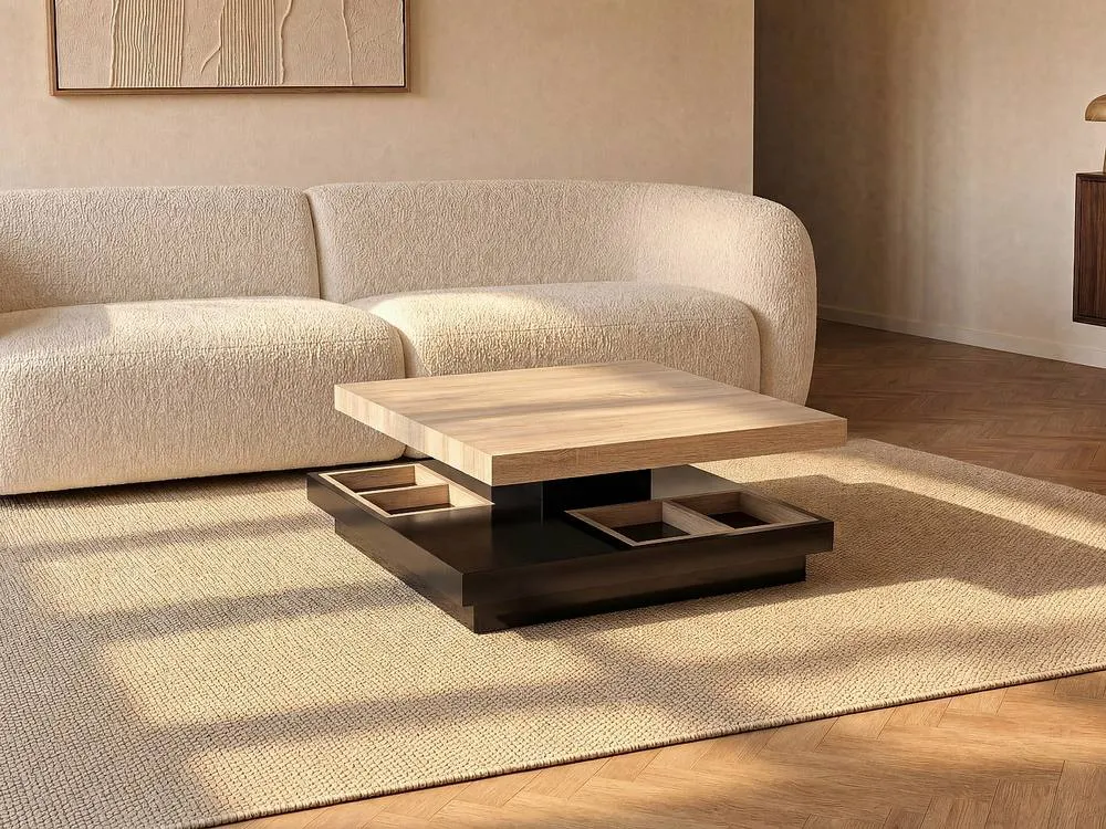 Vente-unique Swiveling Tabletop Coffee Table - Black Lacquered & Natural MDF 3