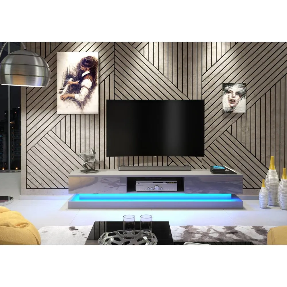 Creative Furniture Bloom TV Unit 180cm - Dark Grey with Gloss Doors & LED Lights 2