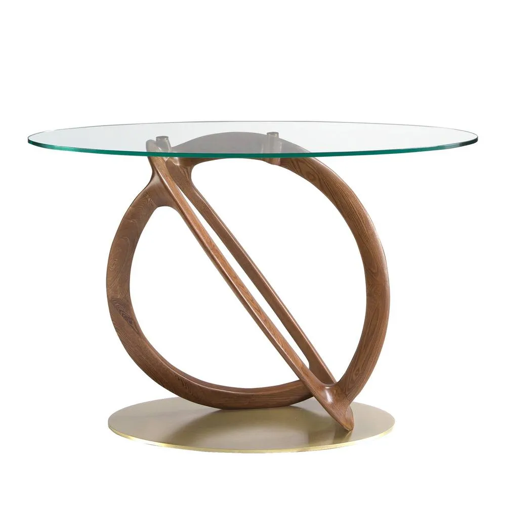 Angel Cerda Oval Console Table Tempered Glass Top, Walnut Legs 2