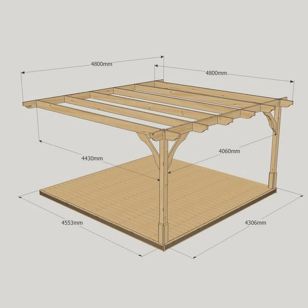 Rutland County Garden Furniture Ltd Premium Wall Mounted Pergola & Decking Kit, L480 x W480 cm, Brown 3