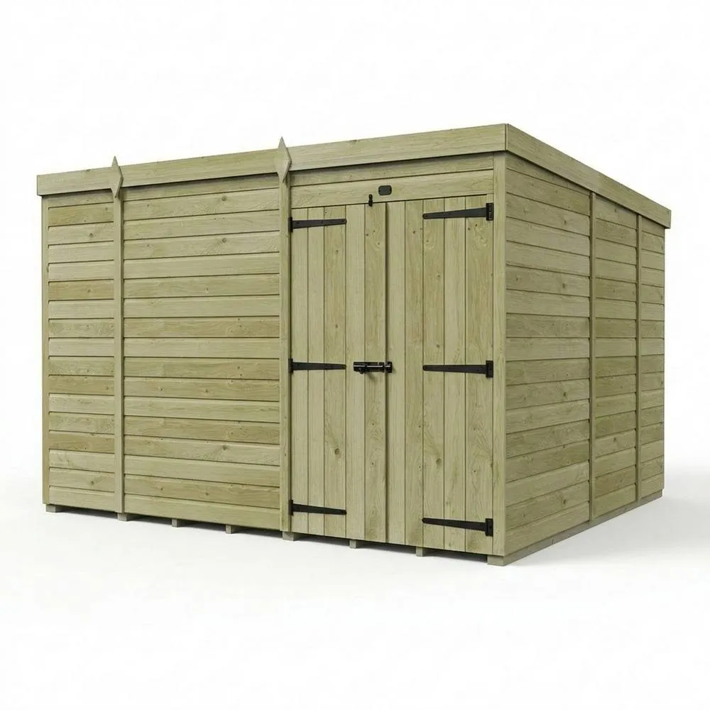 Buttercup Farm 10ft x 9ft Pent Garden Shed Double Door No Windows - Timber in Brown