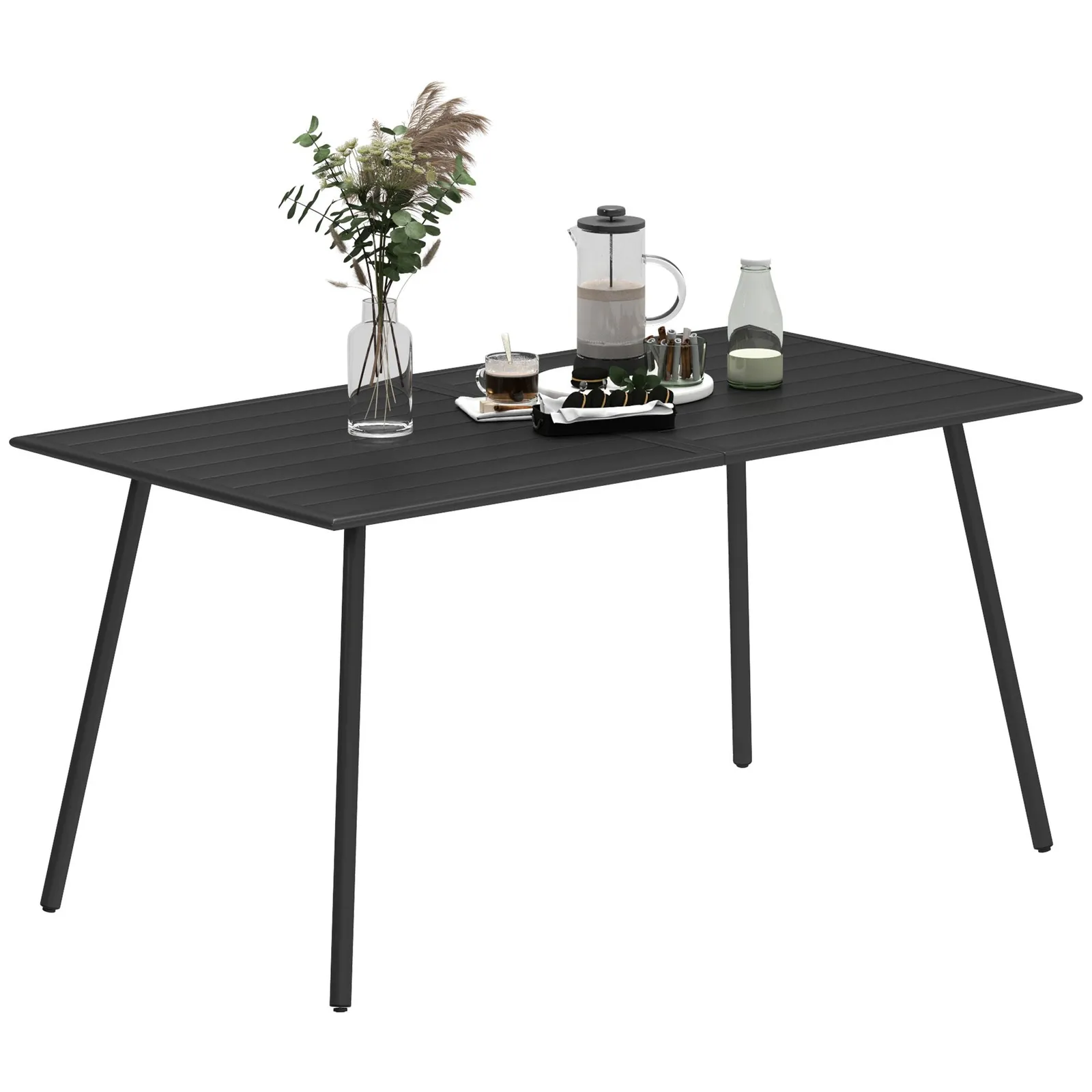 OUTSUNNY Garden Table for 6 Person with Slat Top, Steel Frame, Black 2