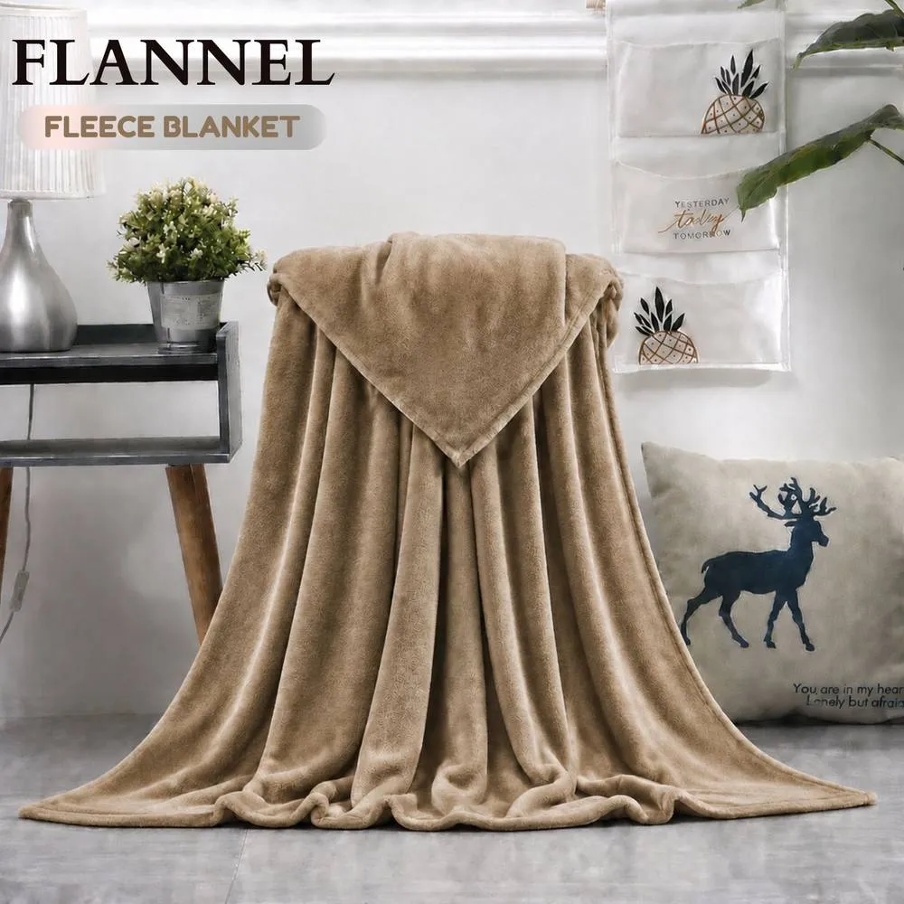 Grace Luxury Soft Flannel Fleece Blanket Cozy Throw Blanket in Camel
