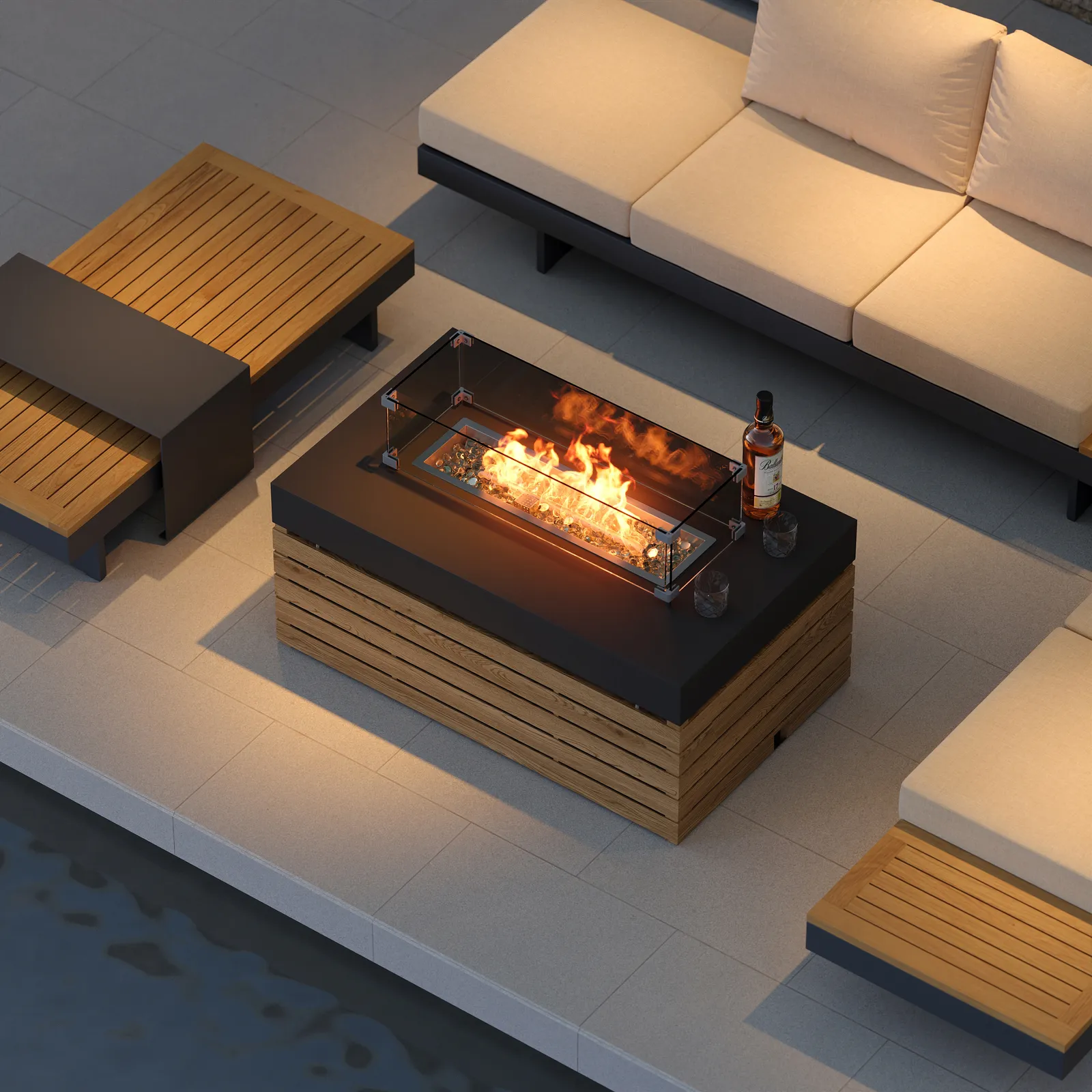 Smokeless Propane Outdoor Fire Pit Table Rectangular Patio Furniture Firepit in Aluminium Alloy (100 cm High)