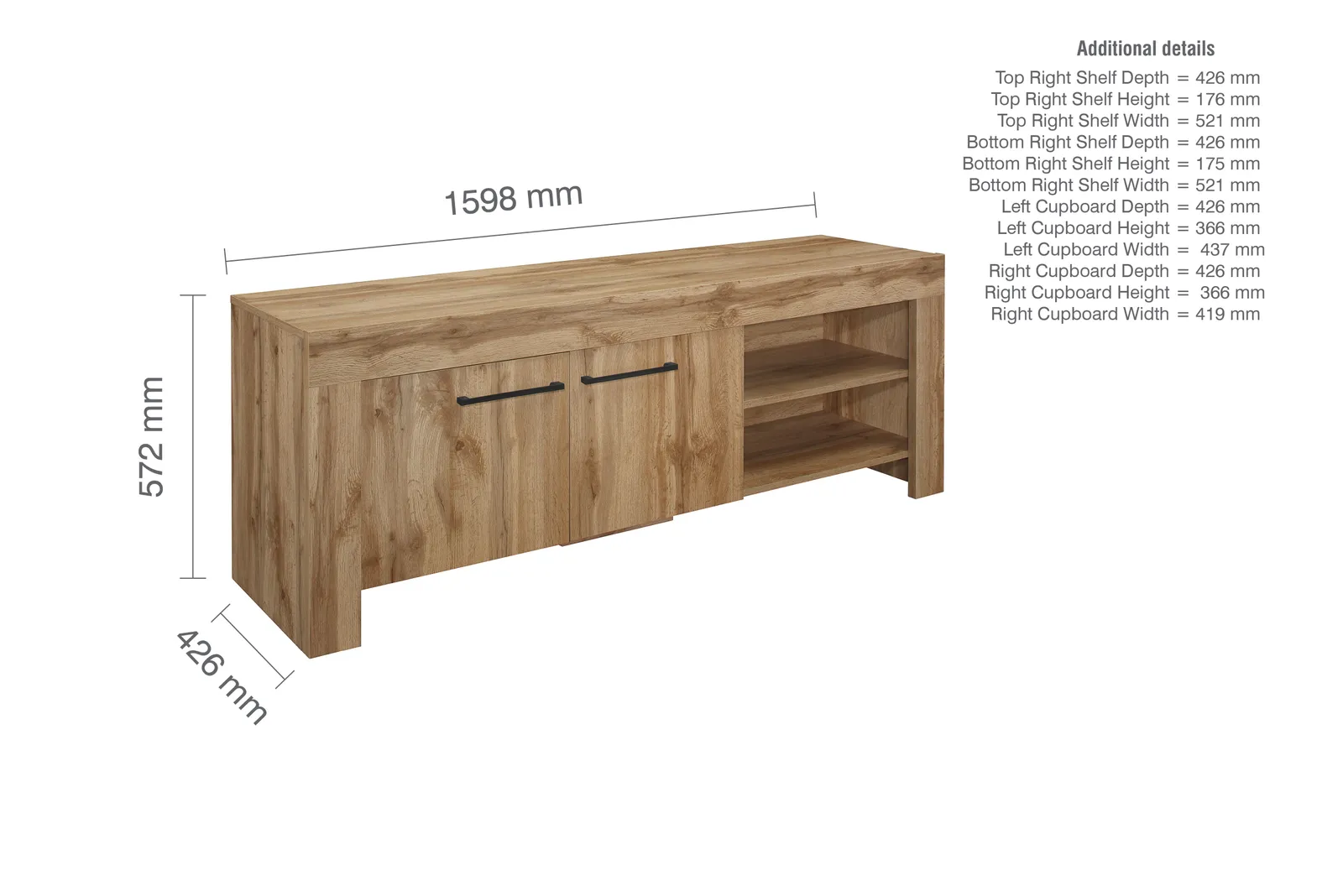 Birlea Oak TV Unit Wide Compton Widescreen Entertainment Unit in Brown 6