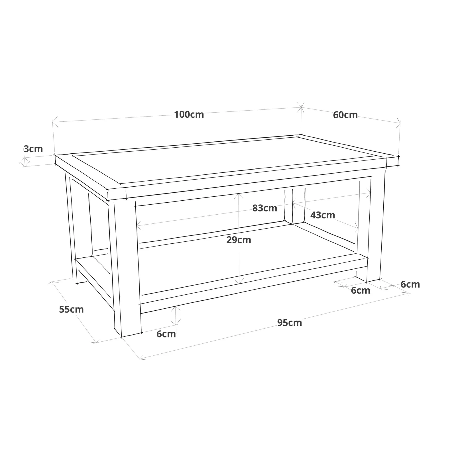 Cabinet Bits Coffee Table with Shelf - H45 W100 D60cm in Mid Grey 6