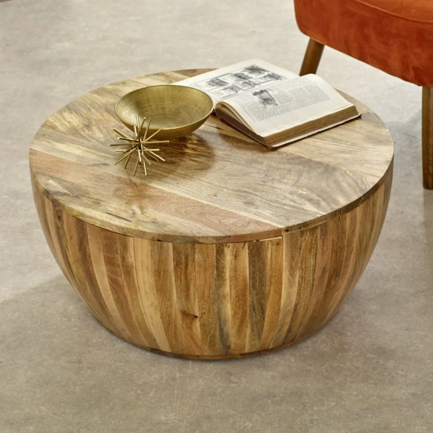 IH Design Bratton Mango Wooden Drum Coffee Table in Brown 4