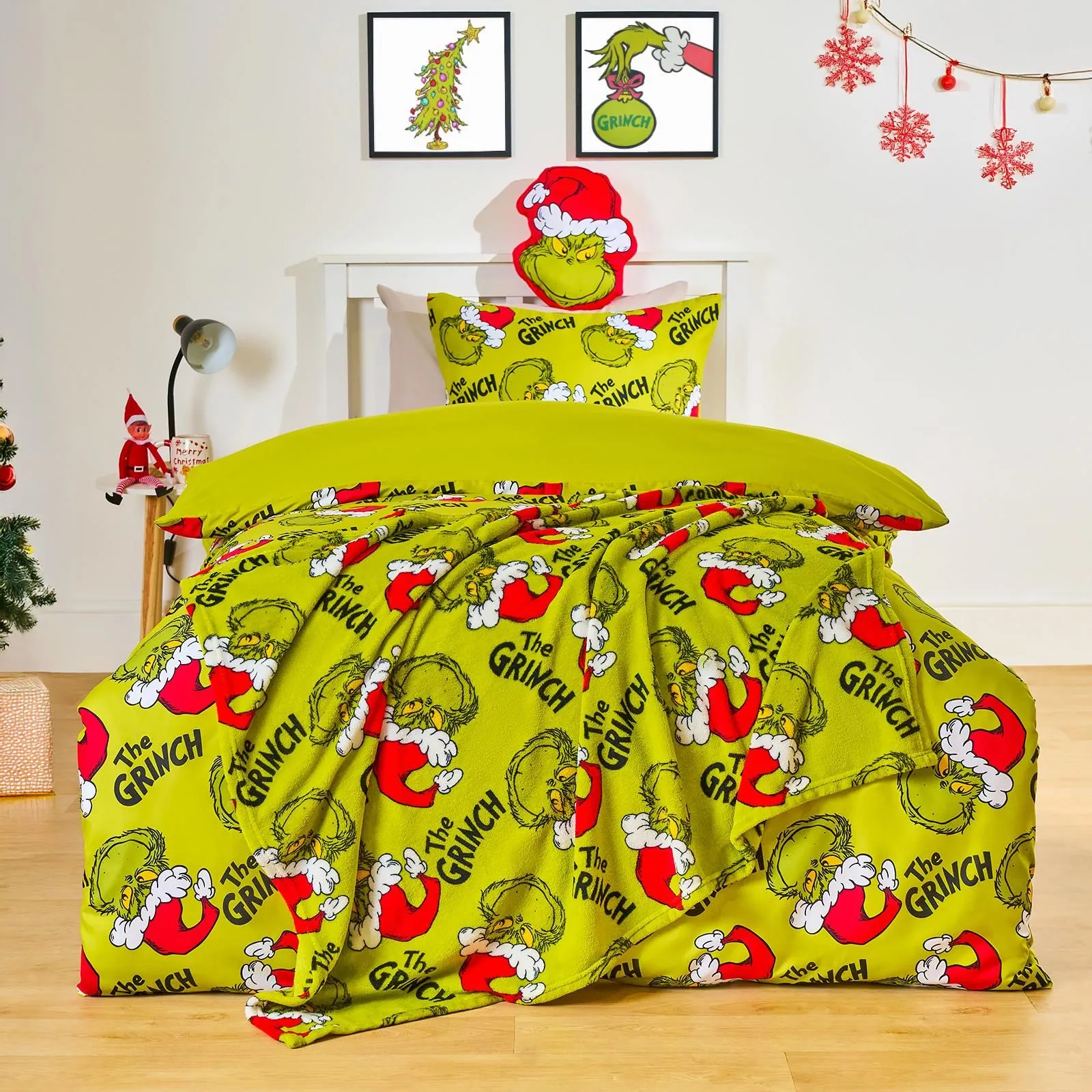 OHS Xmas Grinch Bedding Set Novelty Duvet Cover with Pillowcase in Green