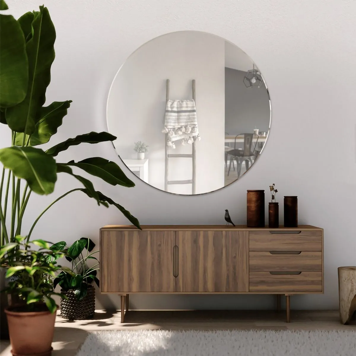 MirrorOutlet All Glass Bevelled Classic Design Round Mirror 100 x 100CM in Silver 4