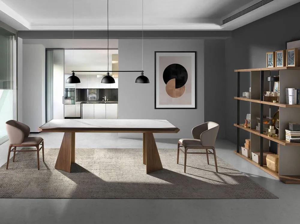 Angel Cerda Rectangular Porcelain Marble Dining Table, Walnut Legs, 220 x 110 cm 3
