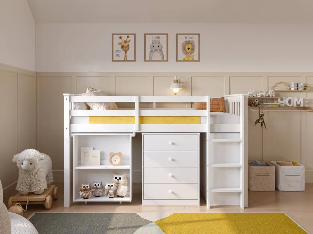 Flair Soban Shorty Midsleeper Cabin Bed with Desk White 3