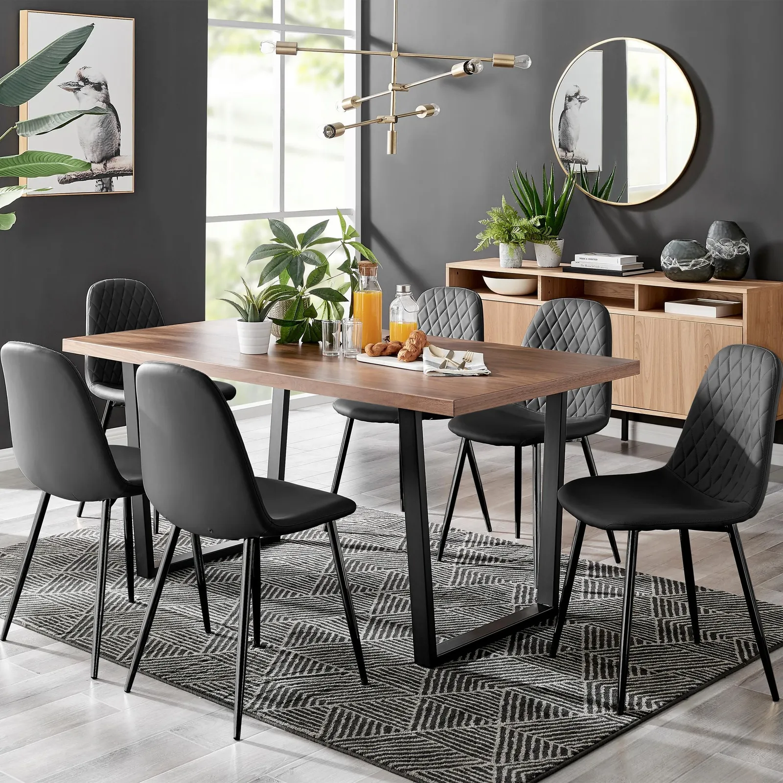 FurnitureboxUK Kylo Large Brown Wood Effect Dining Table & 6 Corona Black Leg Feax Leather Chairs 1