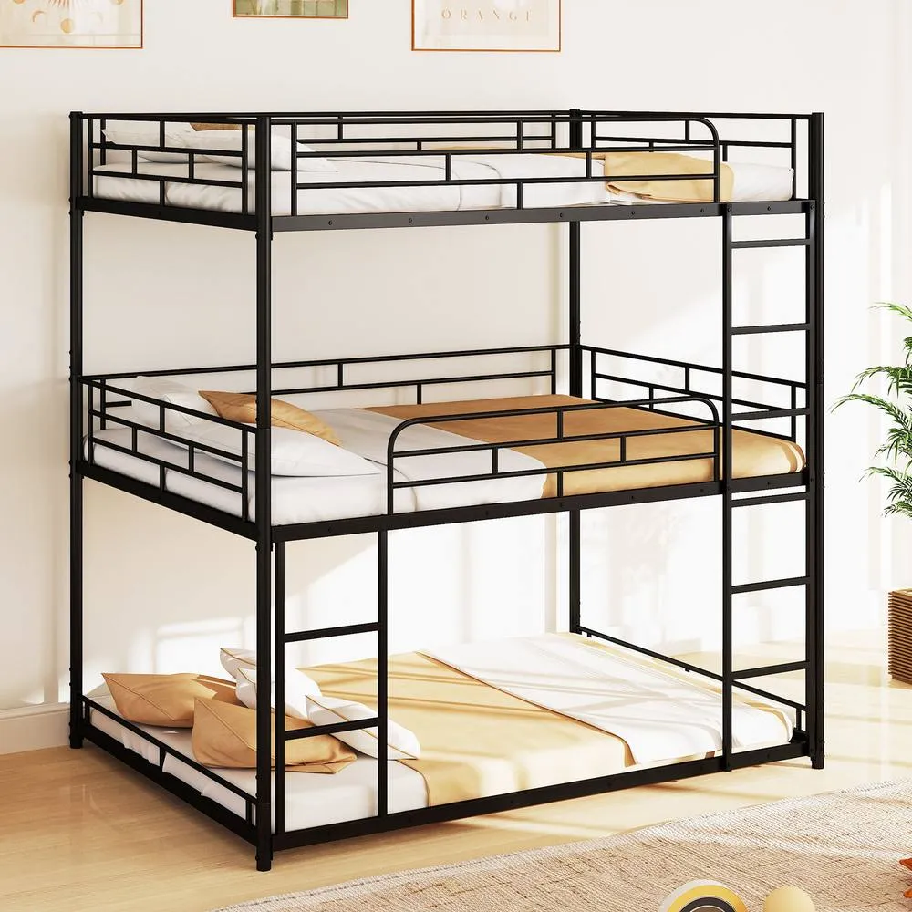 Costway Metal Triple Bunk Bed Frame Double Over Double Over Double Bunk Bed in Black 5