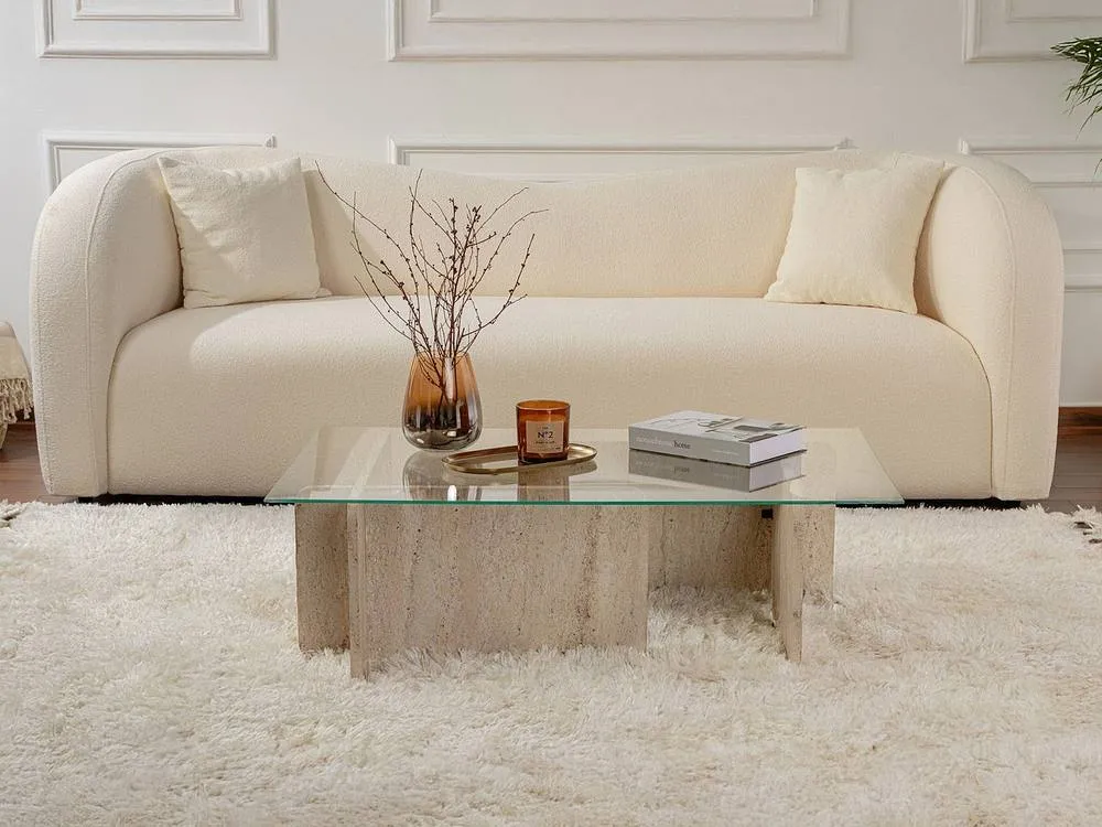 Vente-unique Tempered Glass Coffee Table - Beige Travertine Effect & Clear - AZRA 6
