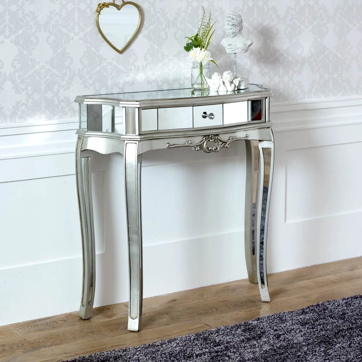 Melody Maison Half Moon Mirrored Console Table - Tiffany Range in Silver