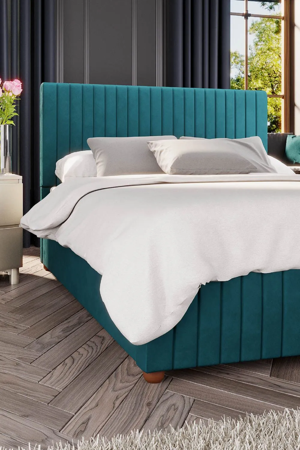 Laurence Llewelyn-Bowen Estella Ottoman Storage Bed in Plush Velvet Fabric, Custom Made in Emerald