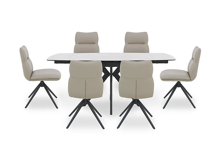 Quattro Extending Draw Leaf Table and 6 Swivel Dining Chairs - Sand