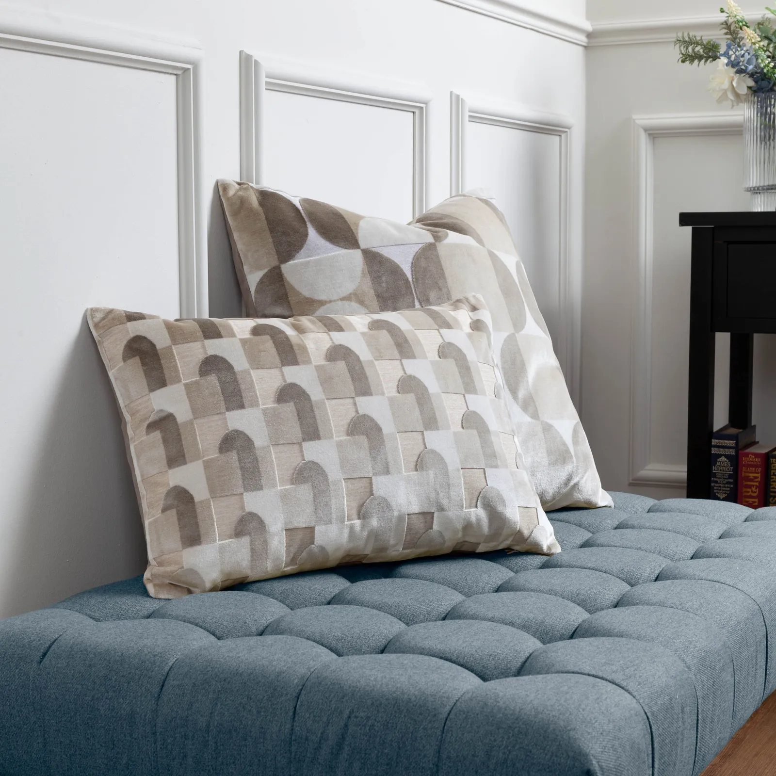 Paoletti Bardot Cut Velvet Retro Cushion in Natural 6