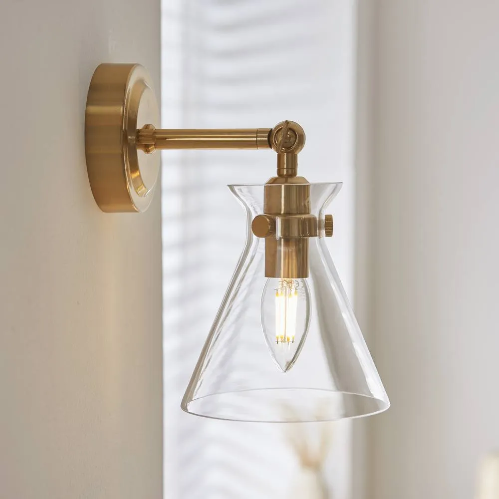 Netlighting Harlow Dome Wall Lamp Brushed Aged Brass Clear Glass in Gold 4