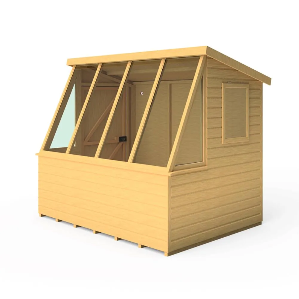 Shires Iceni 8x6' Potting Shed Pre Hung Doors with Opening Glass Side Window in Brown 4