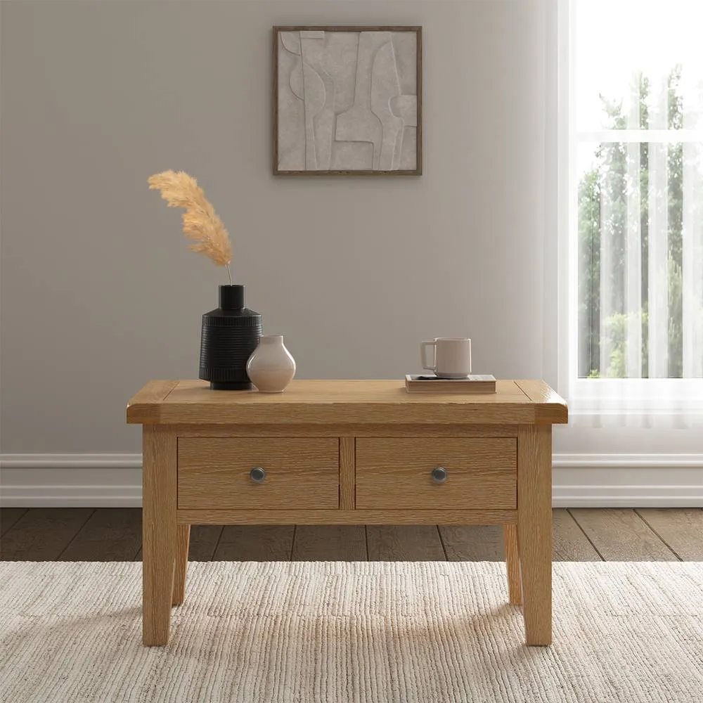 Seconique Windsor 2 Drawer Coffee Table (Fully Assembled) in Light Oak 1