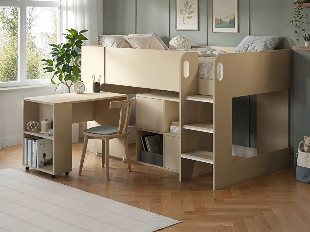 Flair Leo Mid Sleeper with Desk & Storage Scandi Light Oak 2